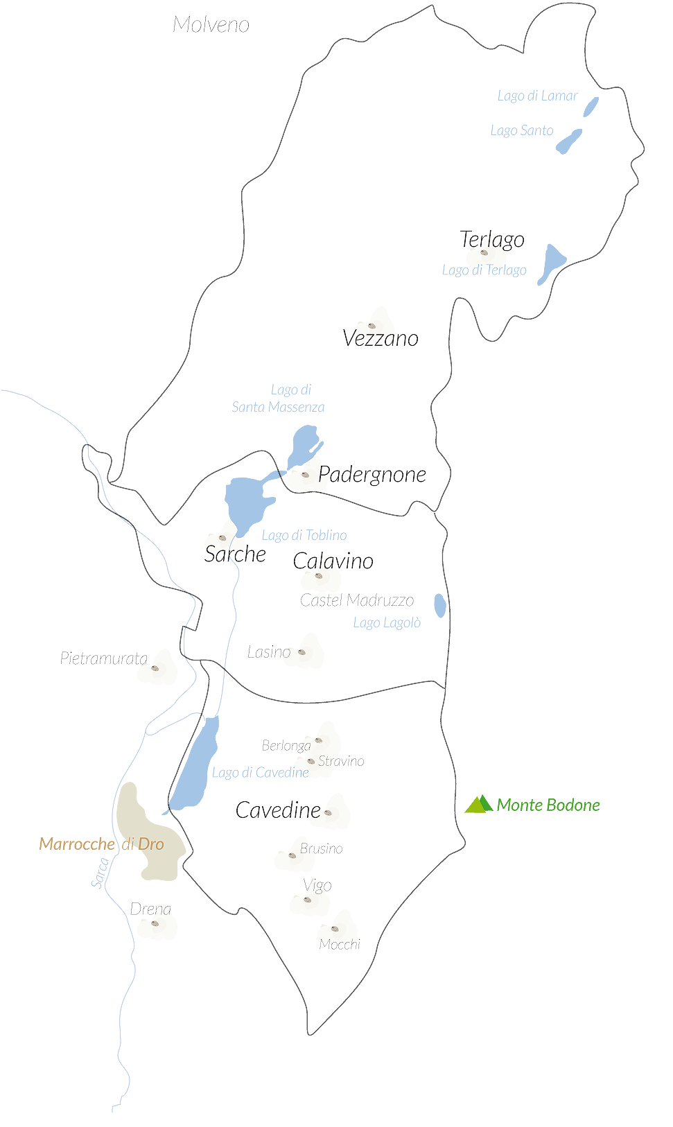 Bild zeigt die Karte vom Valle dei Laghi.